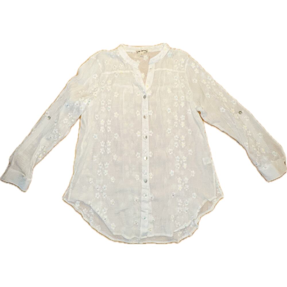 Hope Springs Women's Embroidered Floral‎ White Long Sleeve Blouse Size M